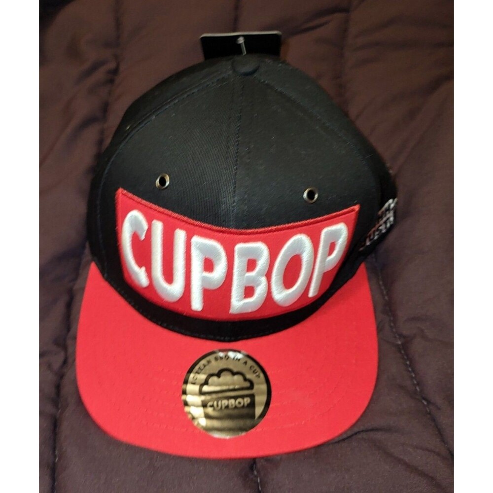Cupbop Hat Cap Snap Back Black Red Embroidered Embossed Logo Flat Bill